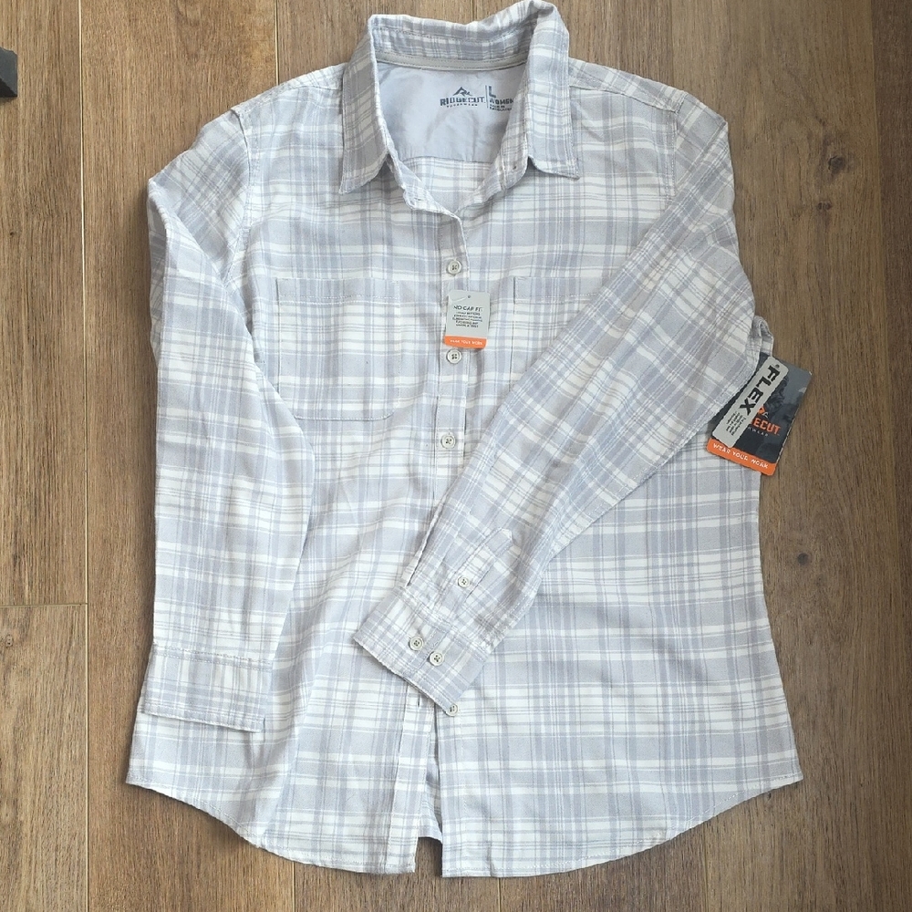 Ridgecut NWT Women's Plaid Button Up Size Large Gray And White